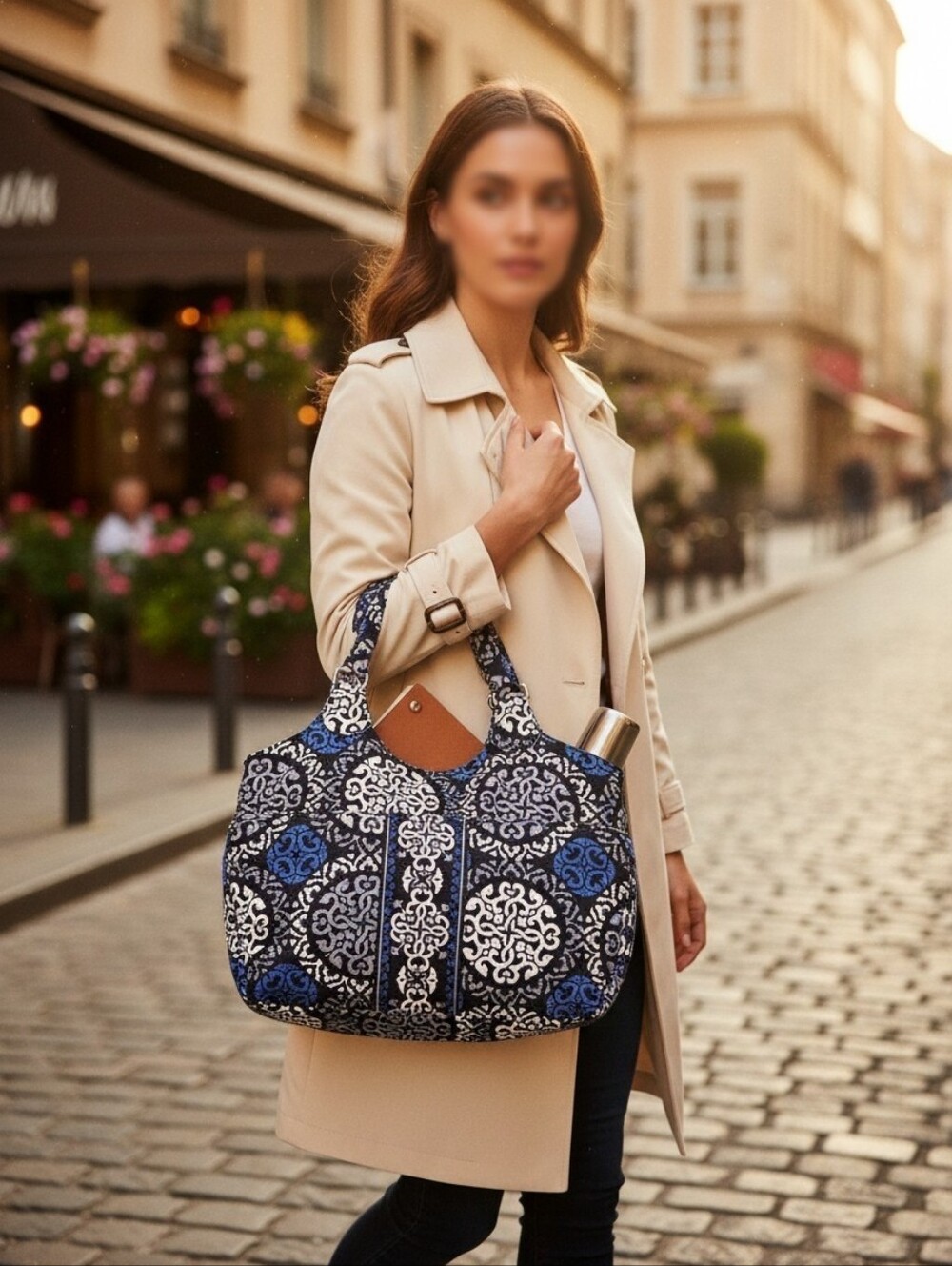 Vera Bradley Canterbury Cobalt Large Organizational Tote EUC Laptop Travel Bag